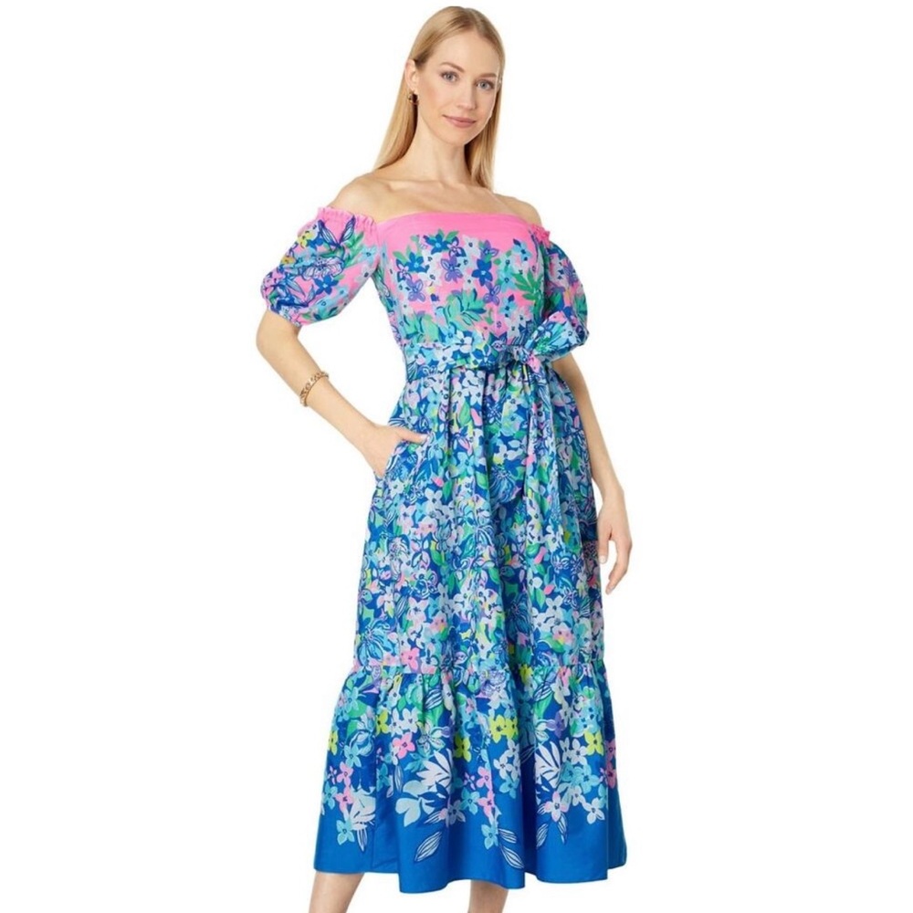 LILLY PULITZER Zalie Midi Dress in Borealis Blue Size 12 NWT
